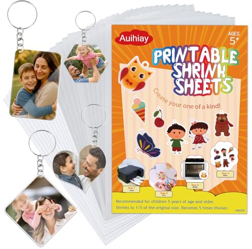 Auihiay 24PCS Printable Shrinky Sheets Dink Paper, Shrinky Art, Shrink Plastic Sheets for Kids, Shrink Film for Keychains, DIY Crafts Projects and Easter Ornaments, Mother's Day (8.5 x 11 inch)