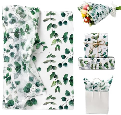 JOVYTH Papier de Soie Premium Vert Eucalyptus, 20 Grandes Feuilles (50x35cm) pour Emballage Cadeau Unique, DIY, Loisirs Créatifs & Décoration Élégante.