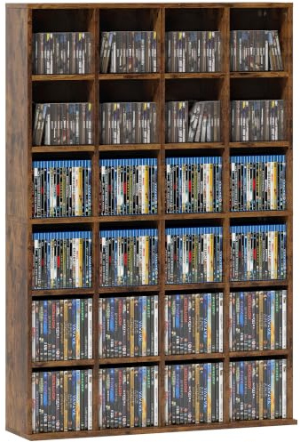 HOMCOM Rangements pour CD et DVD 89 x 20 x 130,5 cm Marron | Meuble de Rangement Multimédia, 24 Compartiments, Capacité Max. 456 CD/336 DVD, Bibliothèque en Bois avec Étagères Réglables