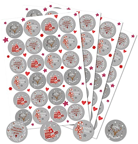 Logbuch-Verlag 96 runde Weihnachtsaufkleber Geschenk Aufkleber für Weihnachten mit Text 4 cm