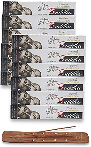 Vijayshree Golden Nag Series rökelsepinnar Masala Agarbathi 12-pack, 180 g, med återförsäljarpinnhållare av EASY 4 SAVE (Golden Buddha)