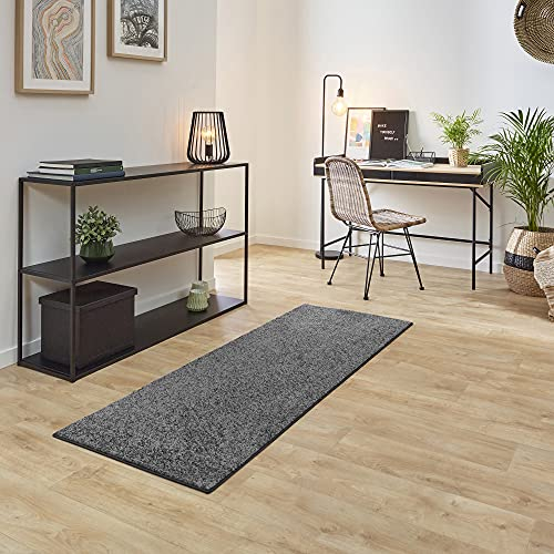 Carpet Studio Ohio Teppich Läufer 67x180cm, Weicher Kurzflor Teppich Läufer Flur, Schlaffzimmer, Wohnzimmer & Küche, Pflegeleicht, Geruchsneutral - Dunkelgrau