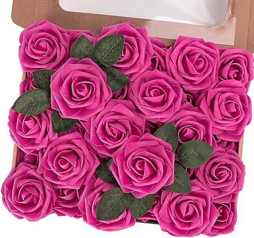 PIQIUQIU Lot de 25 Roses artificielles Fleurs artificielles Roses tête de Rose pour Mariage, d'anniversaire Bouquets de mariée, décoration d'intérieur (Rose Rouge)