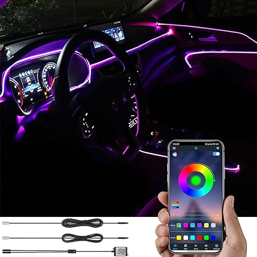TABEN Kits de iluminación Ambiental para Interiores de automóviles USB 3 Metros Fibra óptica 16 Millones de Colores Control de aplicación de música 12V con Cargador de automóvil QC 3.0