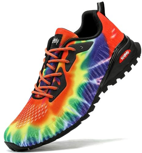 Kricely Traillaufschuhe Herren Leicht Atmungsaktiv Wanderstiefel Rutschfest Laufschuhe Outdoor Fitness Straßenlaufschuhe(Regenbogen 41)