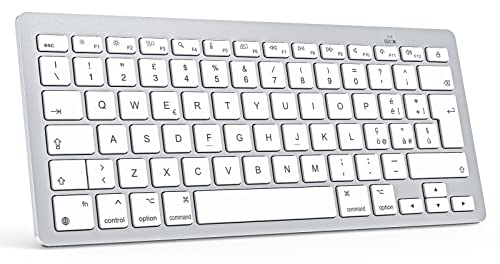OMOTON Bluetooth-Tastatur für Mac OS, kabellose Tastatur für Macbook Pro/Air, Imac, Mac Mini, Mac Pro, QWERTY IT-Layout, Silber