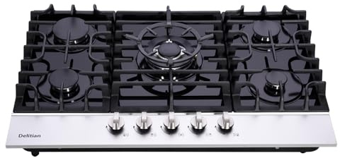 30 Inch Gas Cooktop DT5188A Tempered Glass Built-in Gas Stovetop, 5 High Efficiency Burners LPG/NG Convertible Gas Stove Top Dual Fuel Gas Hob
