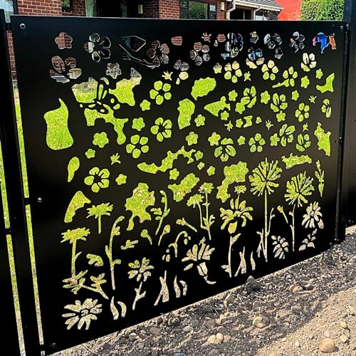 Spring Metal Fences Panels Posts 1.15x1m Decorative Gardens Steel Fencing Screens Privacy Patio Divider Screening Ideas Steel Laser Cut Deck Railing Gate Trellis (Fence Panel with 2 Concreting Posts)