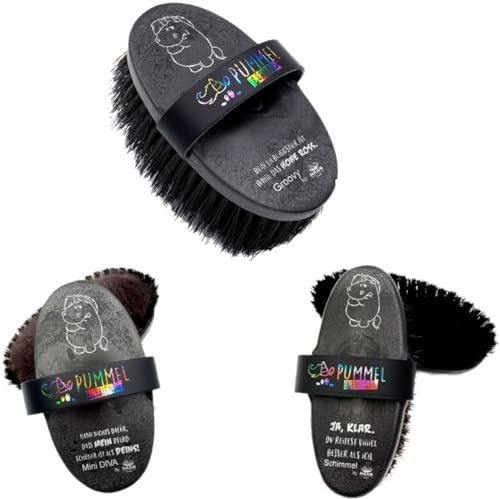 RL24 - Bürsten-Set Grummeleinhorn von Haas (3-teilig) | Putzzeug für Pferde | enthält 3 Pferdebürsten | entfernt Staub, Schmutz & loses Haar | Fellpflege & Glanz | Pferde Zubehör in schwarz