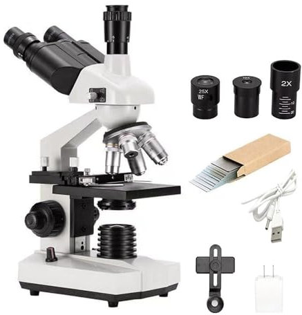 40X-5000X Compound Microscope, Professional Trinocular Microscope Microscope for Adults Lab, with Microscope Slides, WF10X & WF25X Eyepieces, Abbe Condenser, Supports Screen PC Phone Link