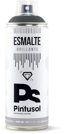 PINTUSOL Esmalte Brillante Gris Basalto en Spray RAL7012, Acabado Brillo, Resistencia UV Alta Opacidad, Fácil Aplicación Multisuperficie Madera Metal Plástico, Pintura Profesional Espray 400ml