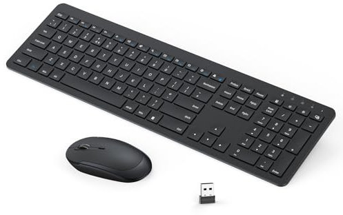 seenda Rechargeable Wireless Keyboard and Mouse, SK38-3 Ultra Slim Quiet USB Keyboard and Mouse Set for Windows Laptop PC, Full-Size QWERTY UK Layout, Black
