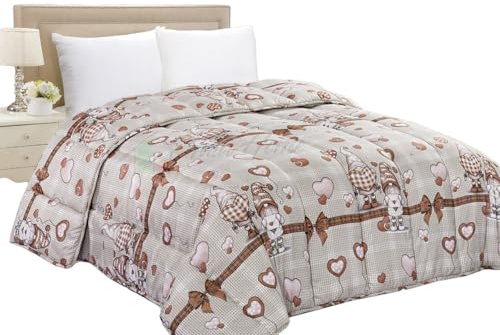Tata Home Trapunta Invernale Piazza Mezza Imbottita in Morbida Microfibra Piumone Letto Trapuntato Caldo e Soffice Autunno Inverno Traspirante Anallergico Dis.1 Romantic Beige