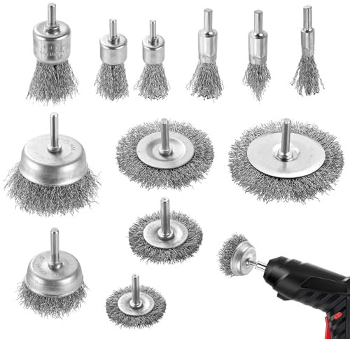Juego de 12 cepillos de alambre para taladro, cepillo de acero con revestimiento de latón, destornillador inalámbrico con cepillo de taza de 1/4 pulgadas para limpieza de óxido, corrosión y color