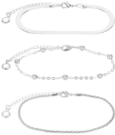 Huiguli 3 Stück Armband Damen 925 Sterling Silber, Stapelbare Kettenarmband, Verstellbare Armkette Set, Mode Silver Armbänder Set für Damen Mädchen