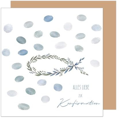 Edition Seidel Premium quadratische Glückwunschkarte zur Konfirmation mit Umschlag. Konfirmationskarte Karte Grußkarte Junge Mädchen Jugendliche Fisch Fingerabdrücke blau (KFQ116 SW025)