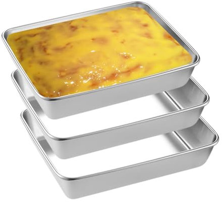 GIDWRIY 3 PCS Teglia Forno Acciaio Inox 25.8x20x5 CM,Teglie per Impanatura,Ciotole per Impanare,Piatto per Impanatura,Teglie Gastronorm Rettangolare,Lasagnera da Forno,Vassoio Rettangolari per Pizza