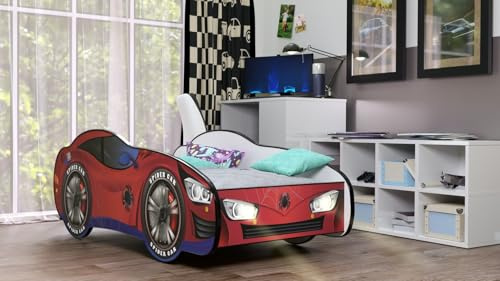 Generico letto a forma di macchina bambino con luci led e materasso omaggio 160x80 cm
