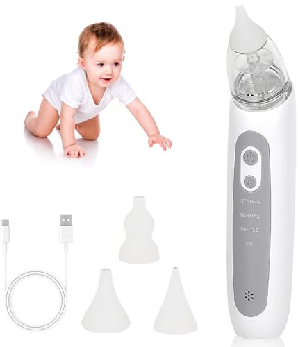 VIVIDRISE Aspiratore Nasale Neonato Elettrico, Aspiratore Nasale per Bambini, Ricaricabile Mosca Bambino con 3 livelli di Aspirazione e 3 Silicone Morbido, Funzione Musica e Lenitiva