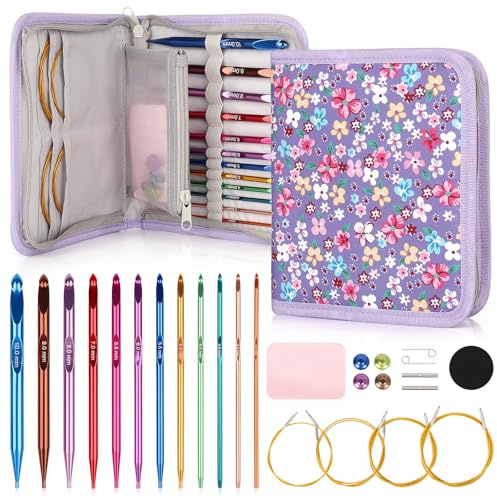 Coopay Juego de agujas de ganchillo tunecinas con cable, gancho de ganchillo de aluminio intercambiable de 6 pulgadas, ganchos de ganchillo ergonómicos para los amantes del ganchillo tunecino, agujas