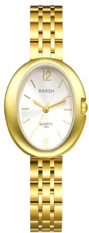 JewelryWe Reloj Pequeño Ovalado Mujer: Reloj de Pulsera de Cuarzo Analógico de Vestir Clásico Dorado Correa de Acero Inoxidable Casual Negocios - para Regalos