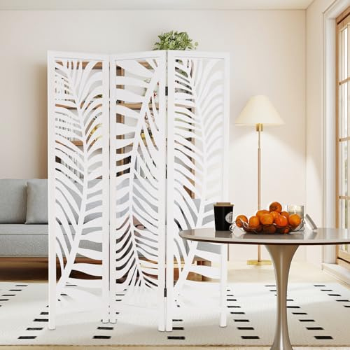 GIANTEX Raumteiler Stehend Holz, Paravent Raumteiler Innen, H x B: 170 x 121 cm, Raumtrenner Weiß aus Paulowniaholz, Trennwand Klappbar, Spanische Wand für innen 3 teilig, Stellwand Sichtschutzwand