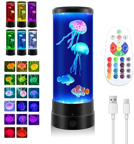 Micacorn 12 Lampara Medusa, Jellyfish Lamp con Telemando 17 Colores 4 Modos de Luz, Lámpara LED Medusa de Acuario, Luz Noche de Estado para Niños y Adultos, para Relajación Hogar Decoración