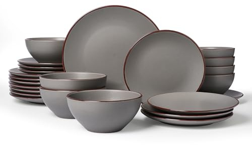 Richmount Venus Plates and Bowls Sets, Speckled 24-Piece Plate Set, Stoneware Dinner Set for 8 with Dinner Plates, Dessert Plates, Cereal Bowls, Microwave & Dishwasher Safe, Dark Gray