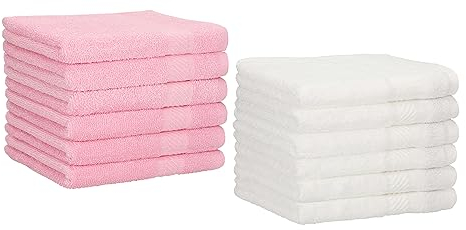 Betz 12 Stück Gästehandtücher Gästehandtuch Palermo 100% Baumwolle Größe 30x50 cm Handtuch Gästetücher Set Farbe weiß und rosé