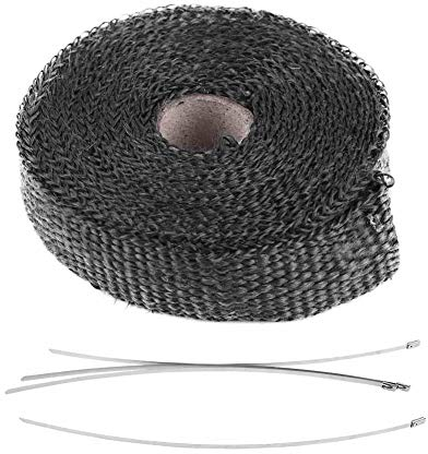 Hitzeschutzband Auspuffband Auspuffummantelung Akozon Exhaust Heat Wrap 5m Auto Motorrad Isolierband Exhaust Heat Wrap mit 4 Edelstahl Kabelbindern (Schwarz)