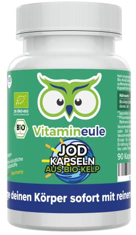 Jod Kapseln Bio - hochdosiert 400 µg aus Bio-Kelp (Braunalge) - bioaktiv & vegan - Produktion in Deutschland - Jod aus Meeresalgen - laborgeprüft & ohne Zusatzstoffe - Vitamineule®