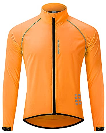 WOSAWE Chaquetas de ciclismo para hombre，Reflectante, cortavientos, ropa deportiva(Naranja XL)