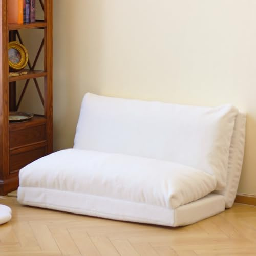 N&V Folding Matress Sofa Bean Bag Bed, Foam Filling Folding Matress Sofa, Includes Removable and Machine Washable Cover, Soft Premium Faux Fur (Medium, White)