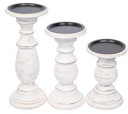 SAMHITA Set of 3 Wood Candle Holders – Hand Carved Decorative Candle Holder for Living Room or Table Centerpiece