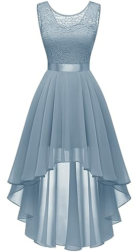 Berylove Vokuhila-klänning, cocktailklänning, aftonklänningar, elegant för bröllop, festliga klänningar, ärmlös brudtärneklänning, Gråblå, 3XL