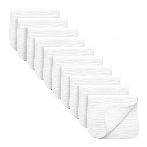 Muslinblöjor, dregellappar, stor, 10 stycken, extra absorberande och mjuk, stor, 6 lager, 50,8 x 25,4 cm, 100% bomull, vit, 10 stycken