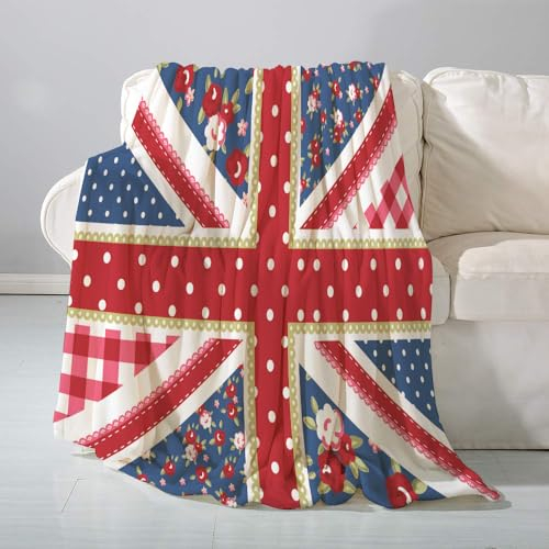 SHAARI Kuscheldecke flauschigsuper weich Flanell Wohndecke,Niedliche britische Union Jack-Flagge im Shabby Chic-BlumenstilTagesdecke, Sofadecke & Überwurf Decke Sofa & Couch150x200cm