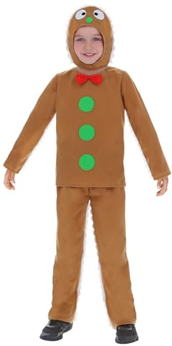 Smiffys Costume & Party Childs Gingerbread Man Fancy Dress Costume Christmas Dress Up Book Day Outfit Girls Boys Large, BR11142, Brown
