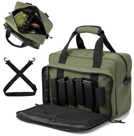PROFOCUS Small Range Bag For 2 Pistols Gun Range Bags For Handguns And Ammo Dual Pistol Handgun Revolver Hunting Bag Gun Carrying Case/Lockable Zippers