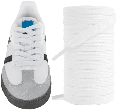 UamGlsob Cordones de zapatos para Adidas Samba Sneaker, cordones planos 8mm anchos para zapatillas deporte de algodón (White, 54/140cm)