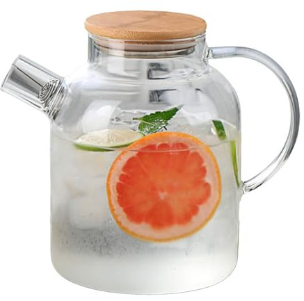 Jarra de Vidrio con Tapa, Jarra de Agua de 1,8 Litros y 61 Oz, Jarra de Agua de Vidrio Resistente Al Calor con Asa para Bebidas Frías y Calientes, Jarra de Vidrio para Nevera con