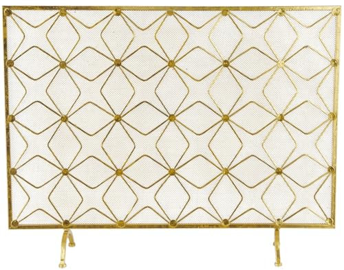 Cenz-888 Grille Pare-étincelles pour fournaise Pare-feu géométrique à Panneau Unique avec cloison en Filet, Motif étoile en métal doré Pare-étincelles autoportant