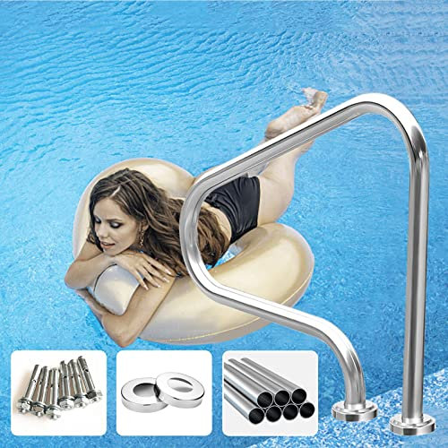 CuNtoHHH Rampe de Piscine pour Piscine creusée Rampe d'escalier de Piscine à 3 Coudes, Rampe de Piscine en Acier Inoxydable 304, marchepied d'échelle de Piscine, Rampe d'appui de Piscine à Montage FA