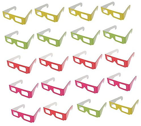 KICHOUSE 20pièces Lot Lunettes Carton à Lentilles Pet Plates pour Films Et Jeux Format Unisexe Confortable pour Garçon Fille Et Adultes Portable Et Rouge Jaune Vert Rose