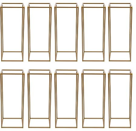 Juego de 10 soportes de metal para flores, 27 x 27 x 80 cm, columnas doradas con pintura a alta temperatura, capacidad de carga de 10 kg y marco de acero, para hotel, cafetería, mesa de boda