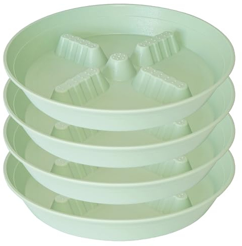 Feyvdzv 4 Pack Plant Saucer 10 inch, 8 12 14 17 inch, Plant Stand Plastic Plant Saucers for Indoors Outdoor, Heavy Duty Flower Plant Risers for Inside Pots, Pot Saucers for Plants, Grow Bags Saucers