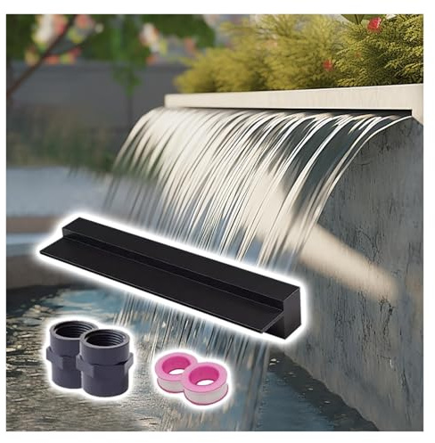 Cascada Piscina Filtro de estanque Aquascape de acero inoxidable 304 y aliviadero de cascada, 30, 80, 100, 120, 160, 180 y 200 cm, decoración de flujo de agua empotrada en la pared(Black,200cm/78.7inc