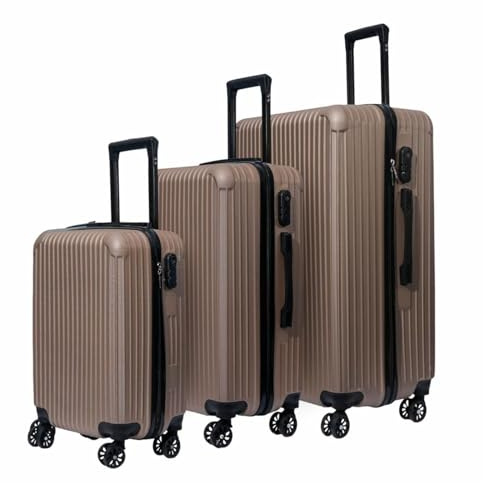 DASCK Juego de 3 Maletas de Viaje Marrón | Trolley ABS Semirrígidas | 4 Ruedas Dobles 360° | Cerradura de Combinación | Apilables y Ligeras