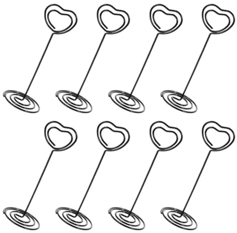 Ciieeo Lot de 8 Pinces Porte-cartes de Table en Métal Noir 85 Mm Forme Cœur, Supports Multifonctions pour Photos, Notes et Numéros de Table, Accessoires Décoratifs pour Bureau et Fêtes