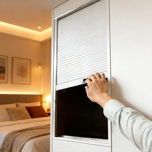 White Tambour Door Kit Pantry Cabinet Shutter Door,Wxh_28x32 (71.1x81.3cm) Retractable ABS Wardrobe Cupboard Doors, for Cupboard Vanity Cabinet, Flexible Decorative Roll Up Sliding Pull-Down Gate